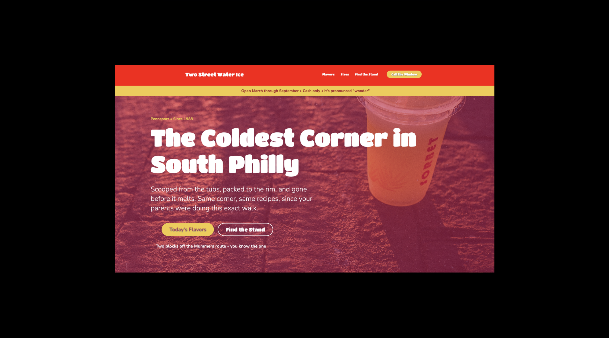 image of reddish homepage of philly site with sleek navbar